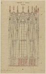 217434 Aanzicht van de westzijde het achtkant van de Domtoren te Utrecht. (ingekleurde en van enkele aantekeningen ...